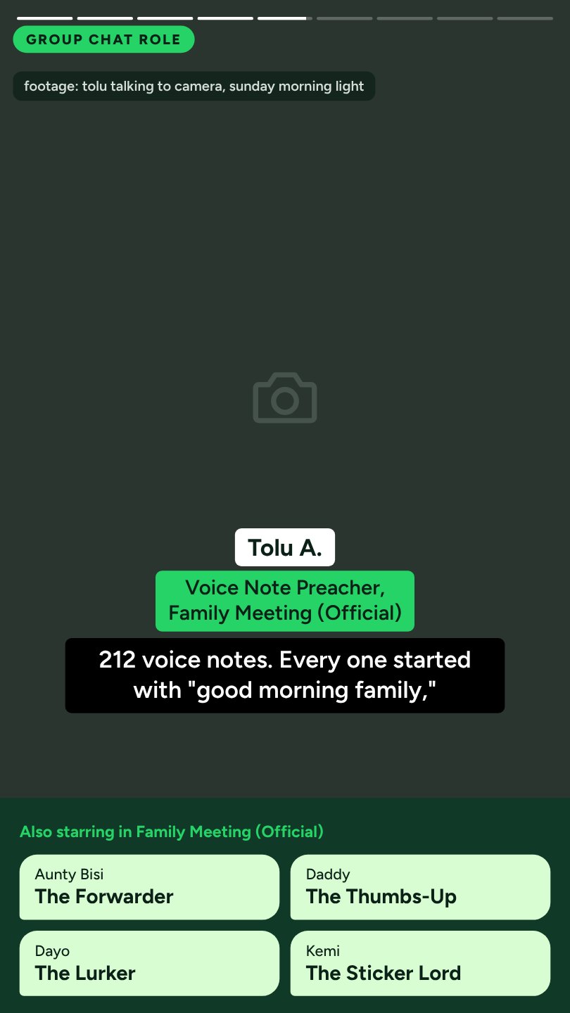 Group chat role lower-third: The Voice Note Preacher